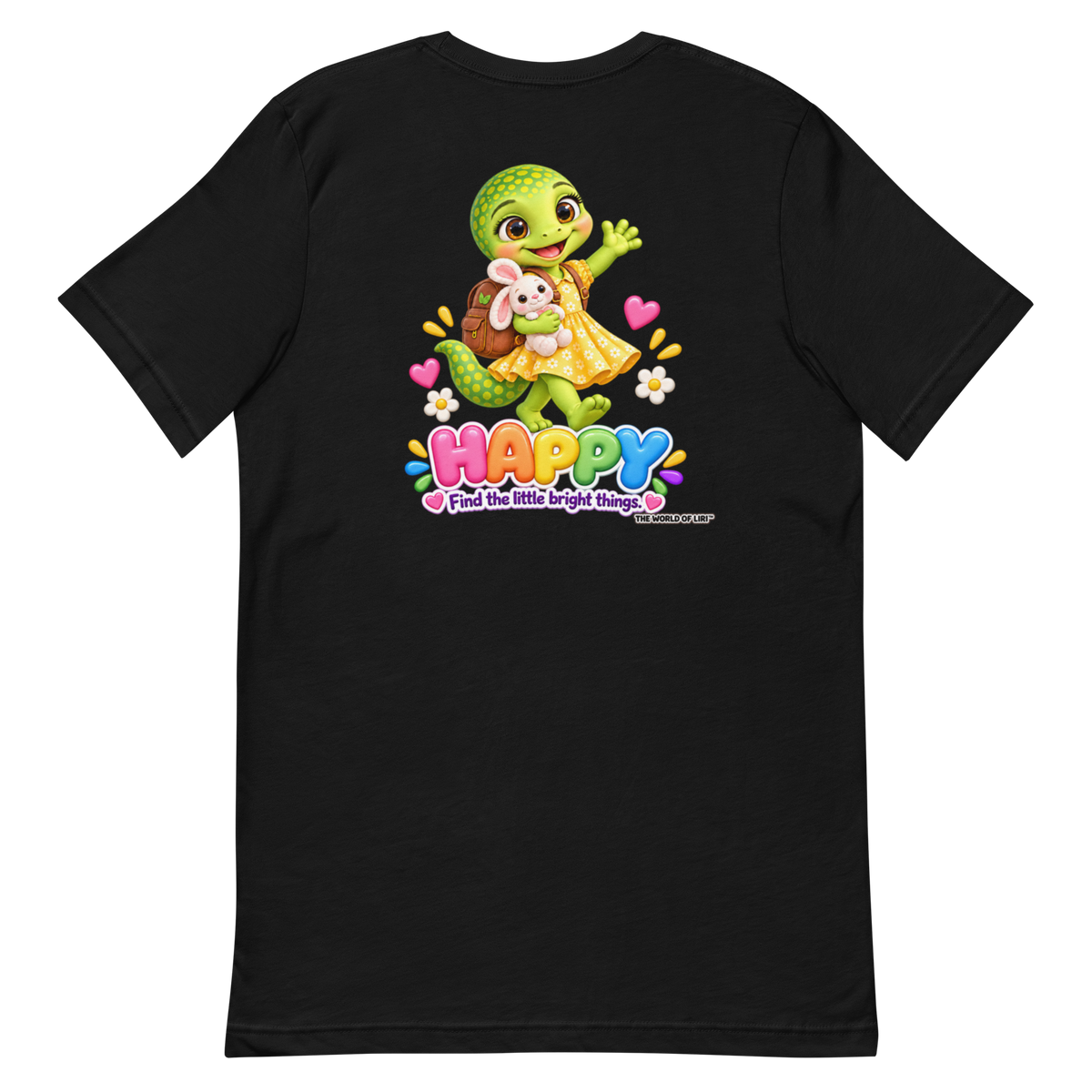 Happy Feelings Tee — Front+Back, Black, back view