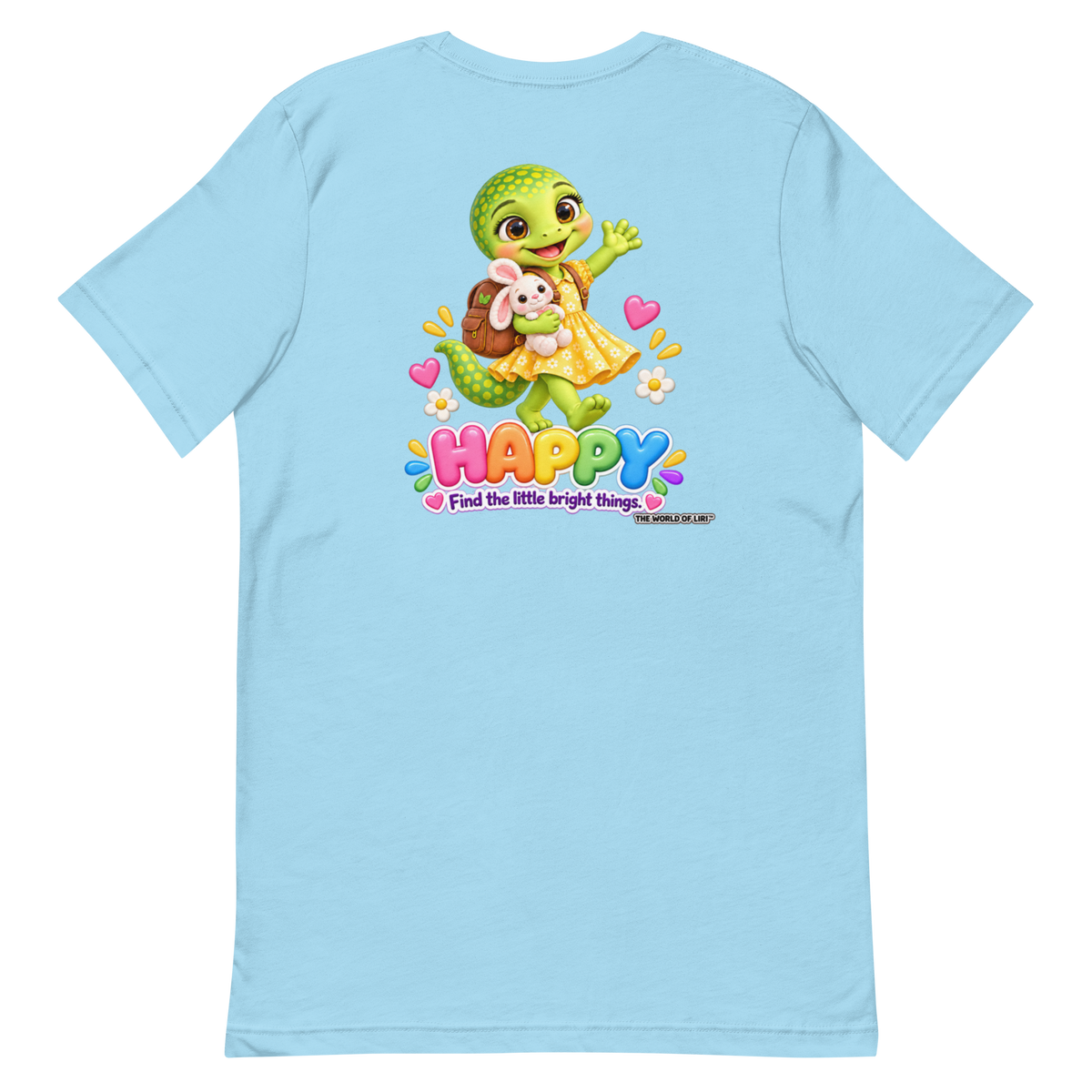 Happy Feelings Tee — Front+Back, Ocean Blue, back view