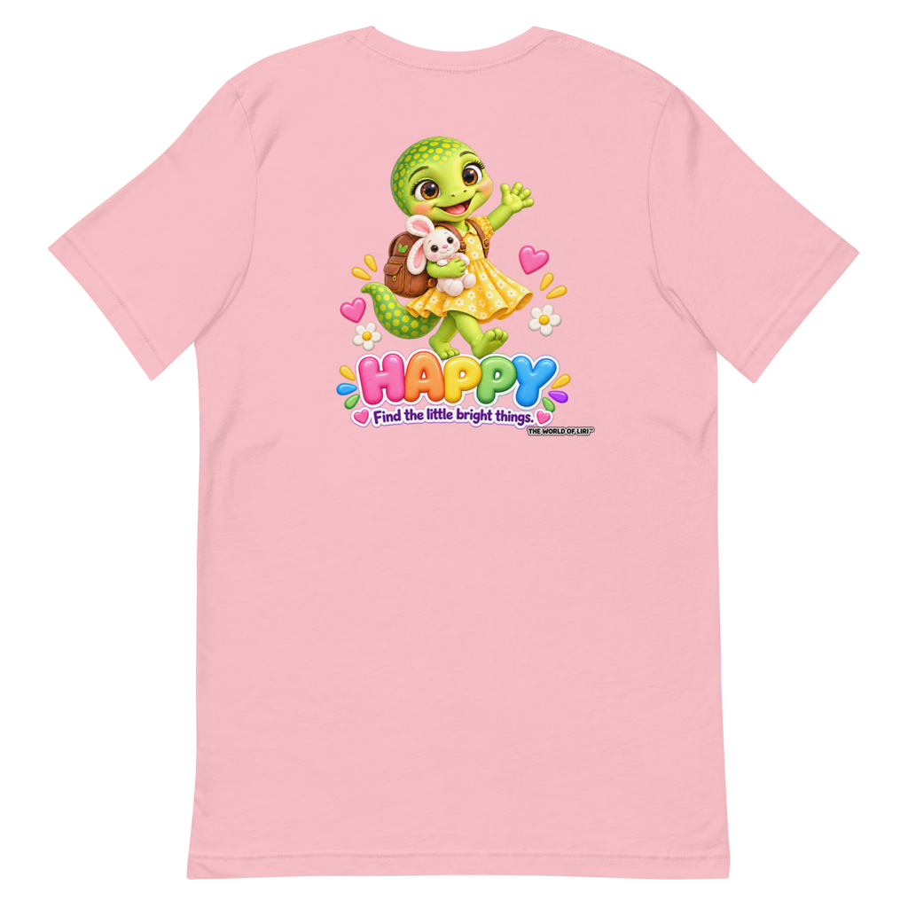 Happy Feelings Tee — Front+Back, Pink, back view