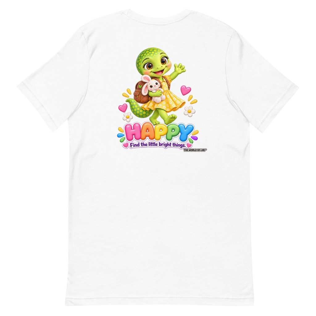 Happy Feelings Tee — Front+Back, White, back view