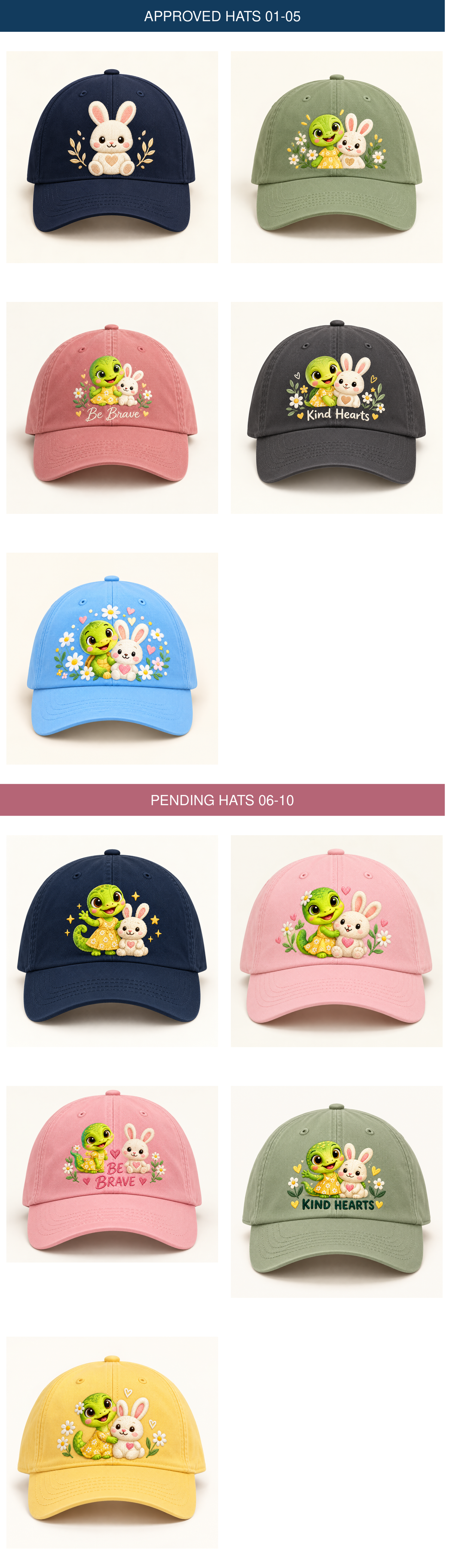 The World of Liri approved 10-design hat sheet