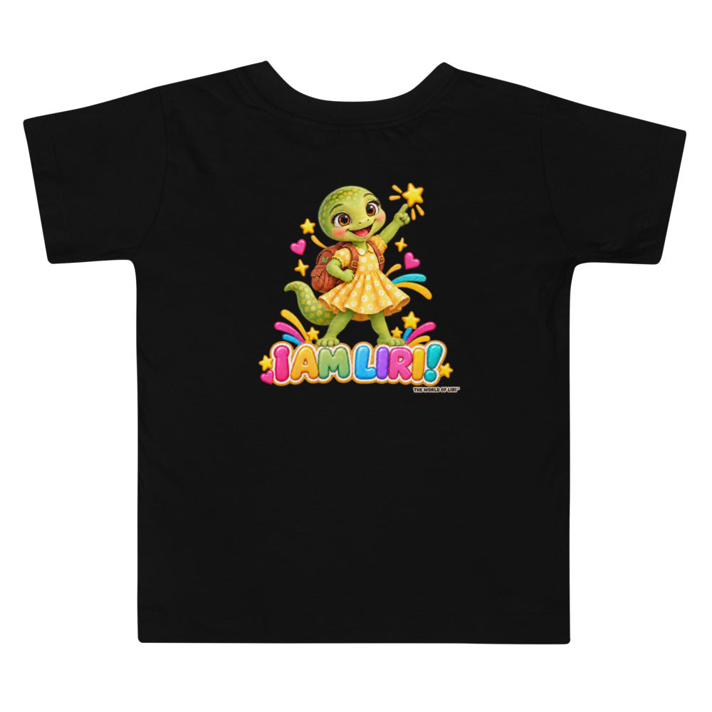 Black toddler tee, I Am Liri back art view