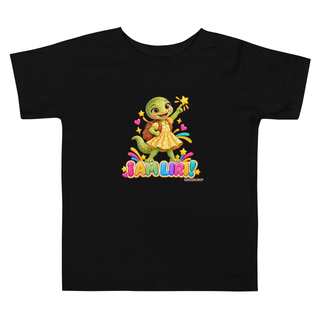 I Am Liri toddler tee in black, front art