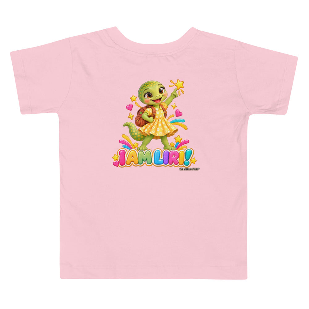 Pink toddler tee, I Am Liri back art view