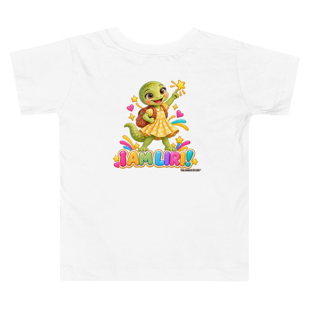 White toddler tee, I Am Liri back art view
