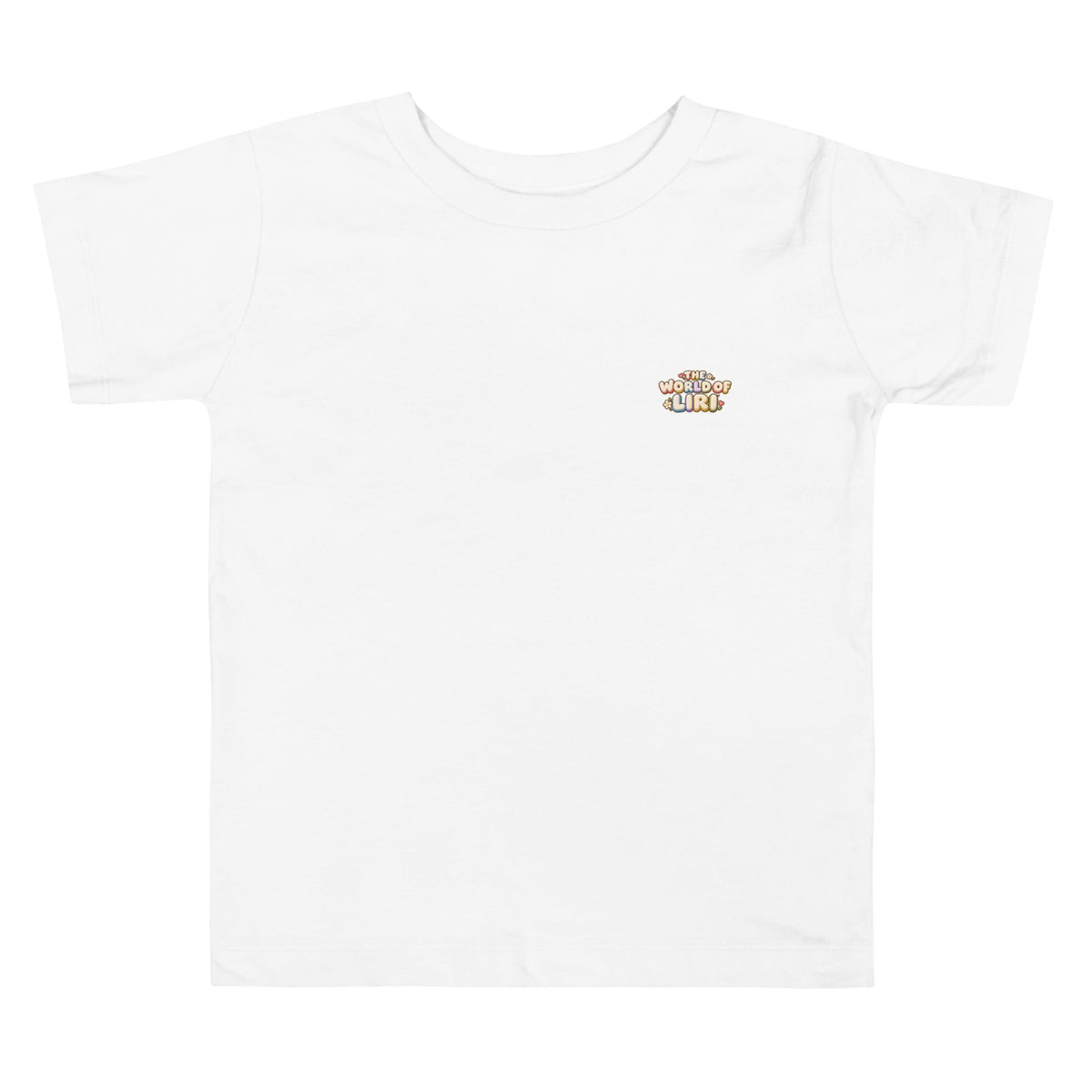 White toddler tee, front logo view