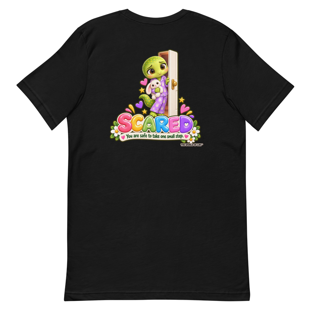 Scared Feelings Tee — Front+Back, Black, back view