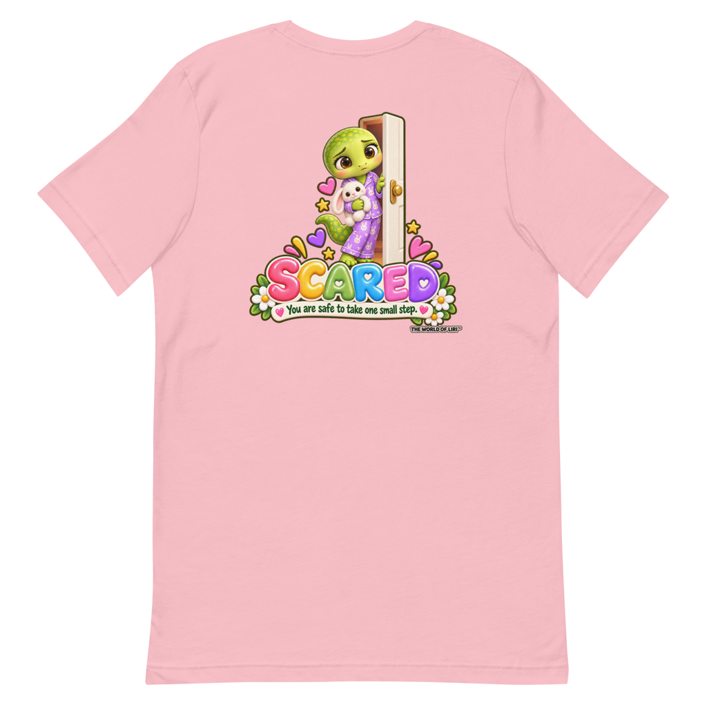 Scared Feelings Tee — Front+Back, Pink, back view