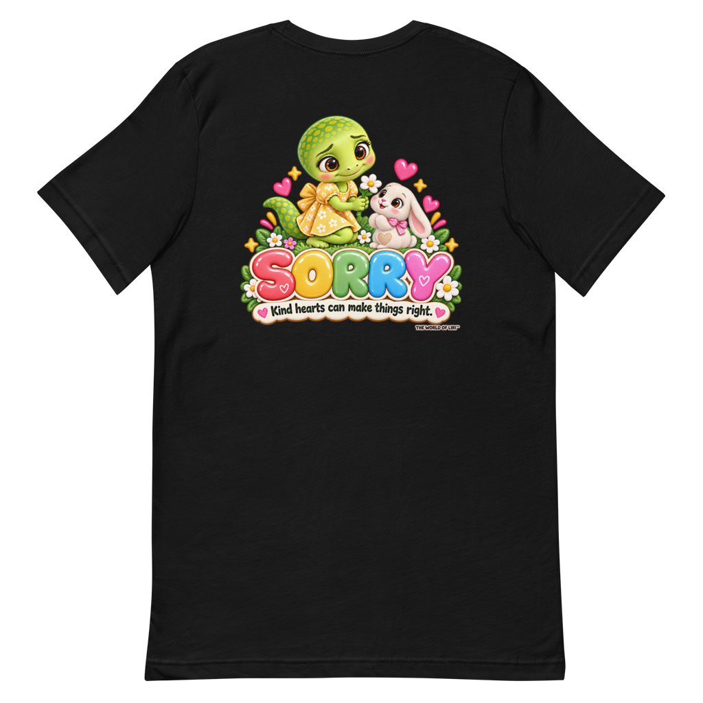 Sorry Feelings Tee — Front+Back, Black, back view