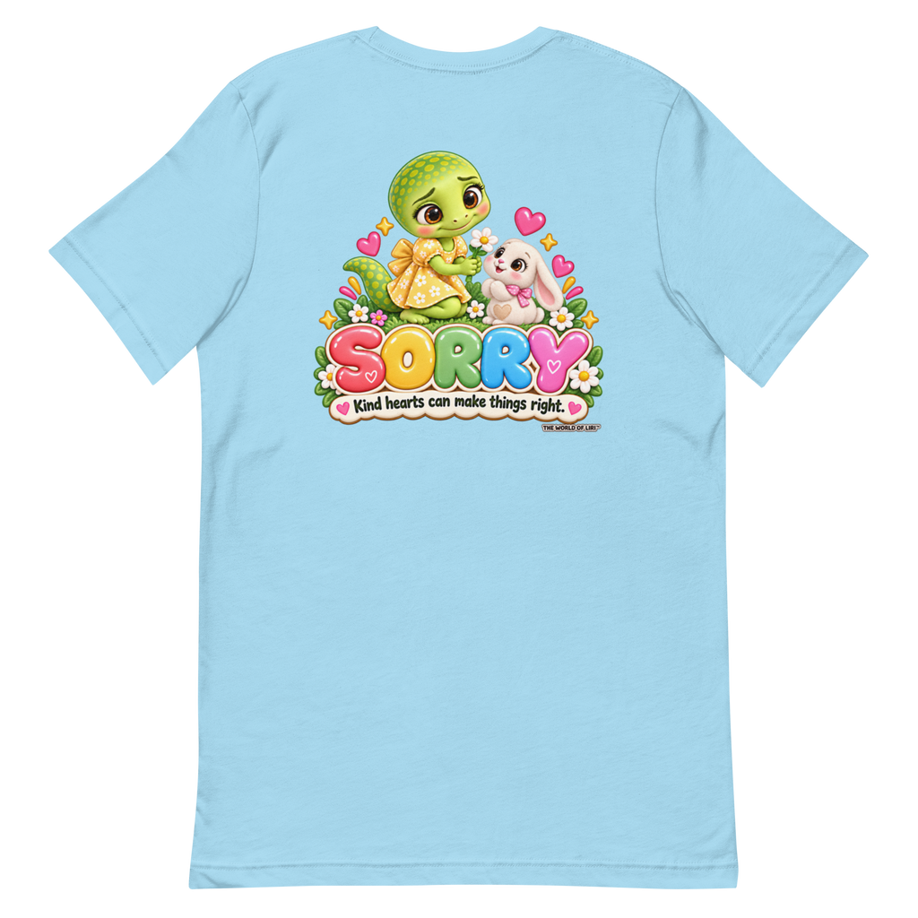 Sorry Feelings Tee — Front+Back, Ocean Blue, back view