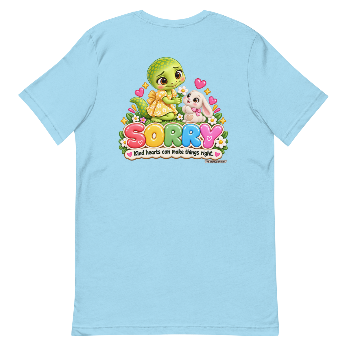 Sorry Feelings Tee — Front+Back, Ocean Blue, back view