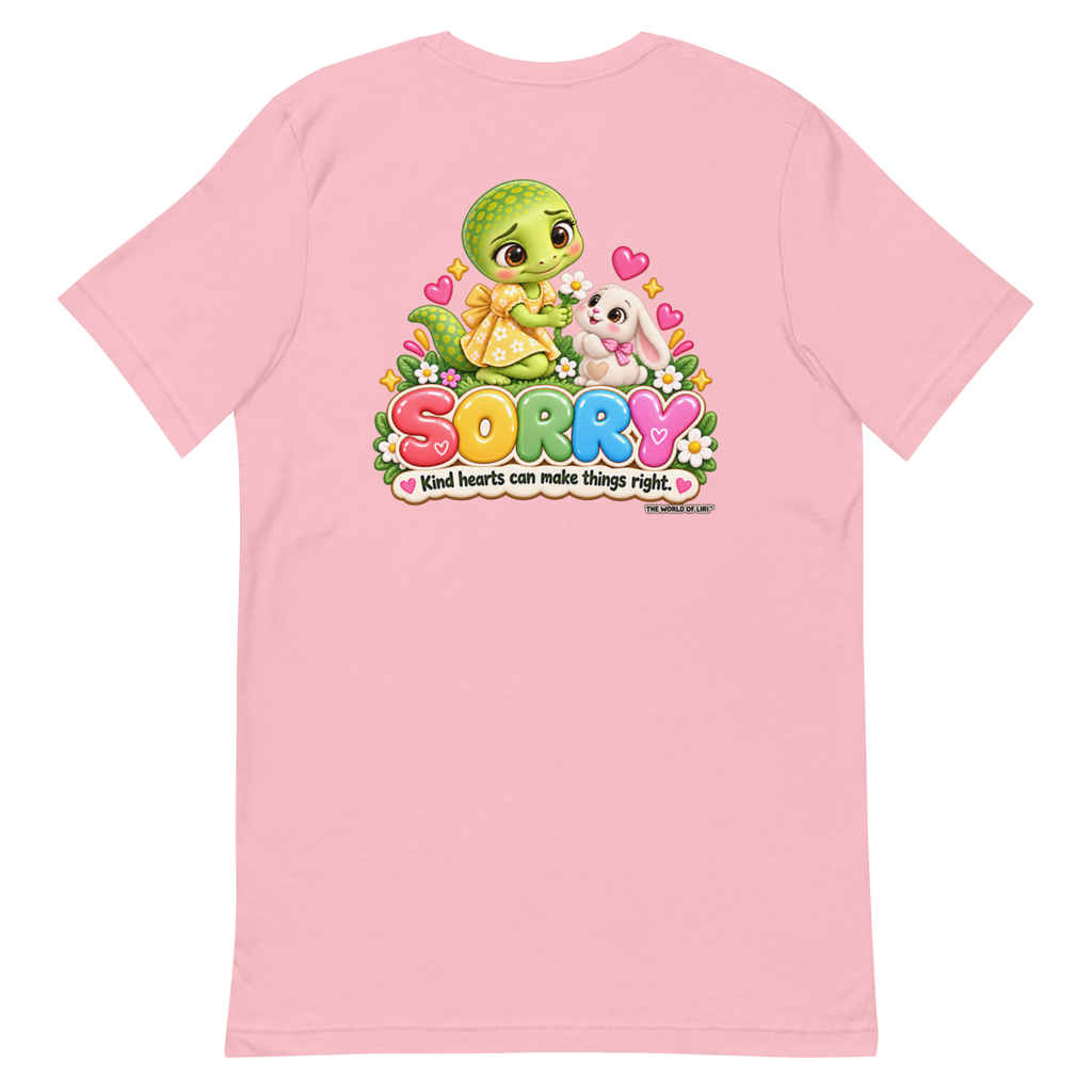 Sorry Feelings Tee — Front+Back, Pink, back view